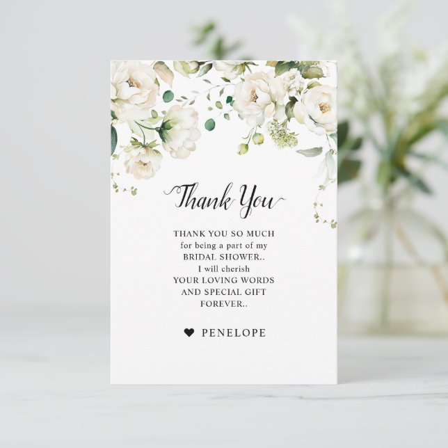 White Ivory Cream Ro Blommigt Botaniska Bröllop T Tack Kort (Stående Fram)