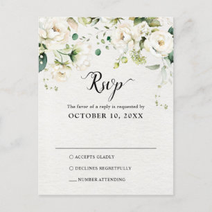 White Ivory Cream Ro Botanical Bröllop OSA Vykort