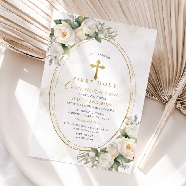 White Ivory Ro First Heliga Communion Inbjudningar (Skapare uppladdad)
