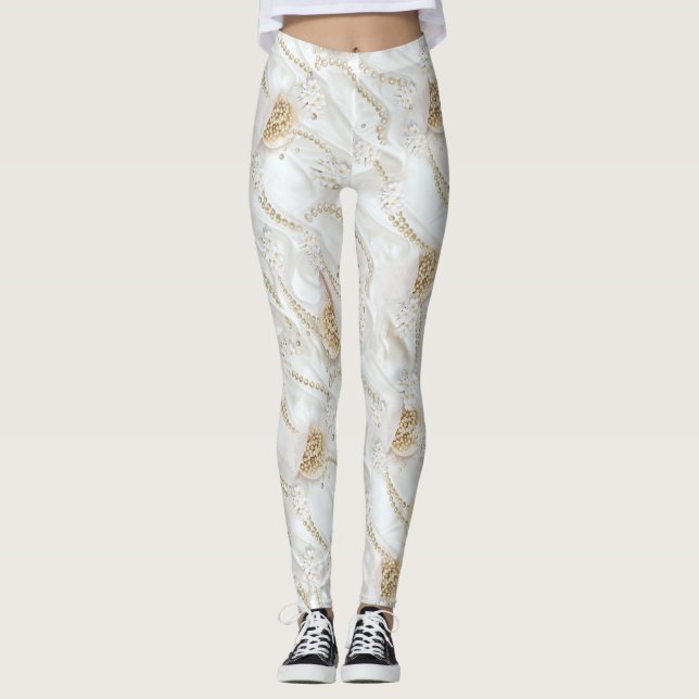 White-Ivory Silke & Ivory Champaign Pearls Leggings (Framsida)