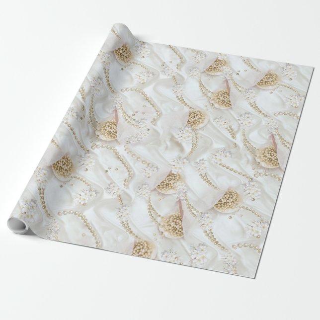 White-Ivory Silke & Ivory Champaign Pearls Presentpapper (Utrullad)
