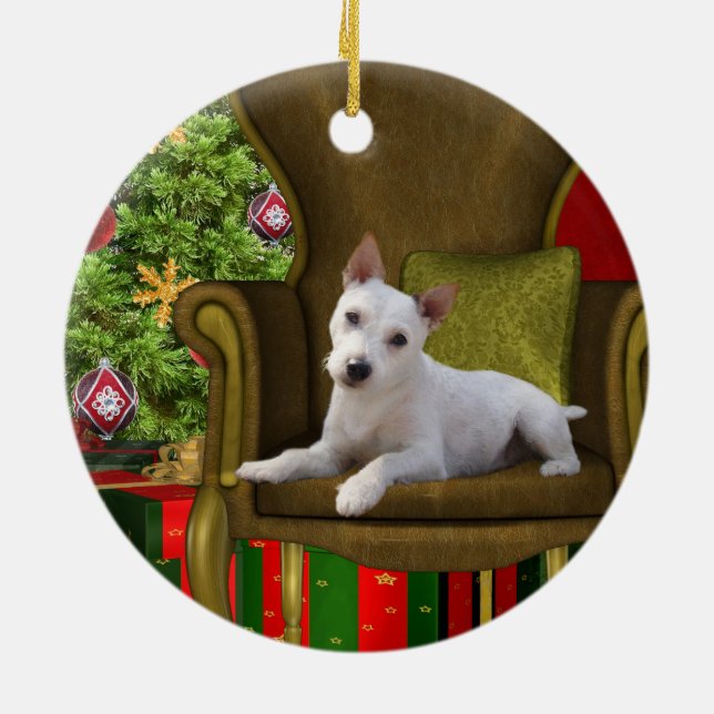 White Jack Russell-jul Julgransprydnad Keramik (Baksidan)
