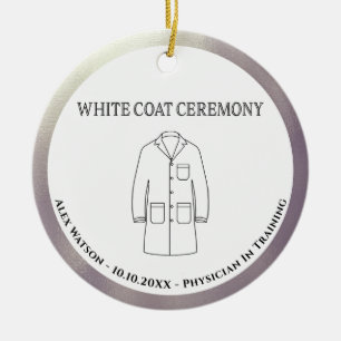 White Jacka Ceremony Doktor Physician Monogrammed Julgransprydnad Keramik