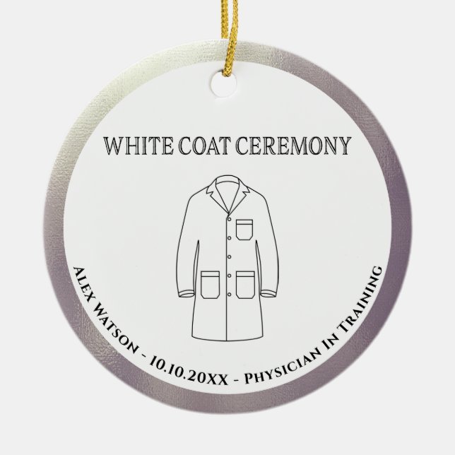 White Jacka Ceremony Doktor Physician Monogrammed Julgransprydnad Keramik (Framsidan)
