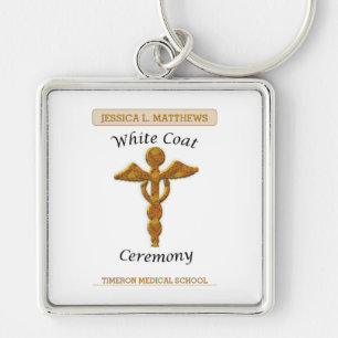 White Jacka Ceremony Guld Medical, Square Gift Ite Fyrkantig Silverfärgad Nyckelring
