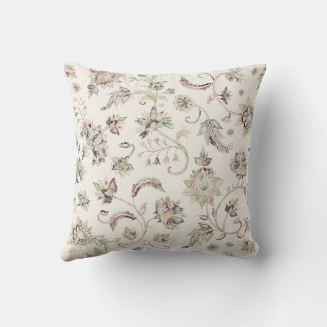 White Jacobean Blommigt Dekorativ kudde (Baksida)