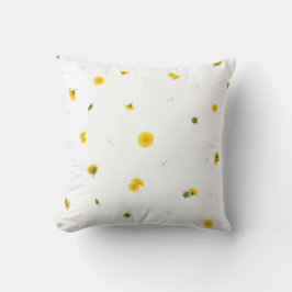 White Japanese Dandelion Floral Pattern Kudde