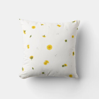 White Japanese Dandelion Floral Pattern Kudde