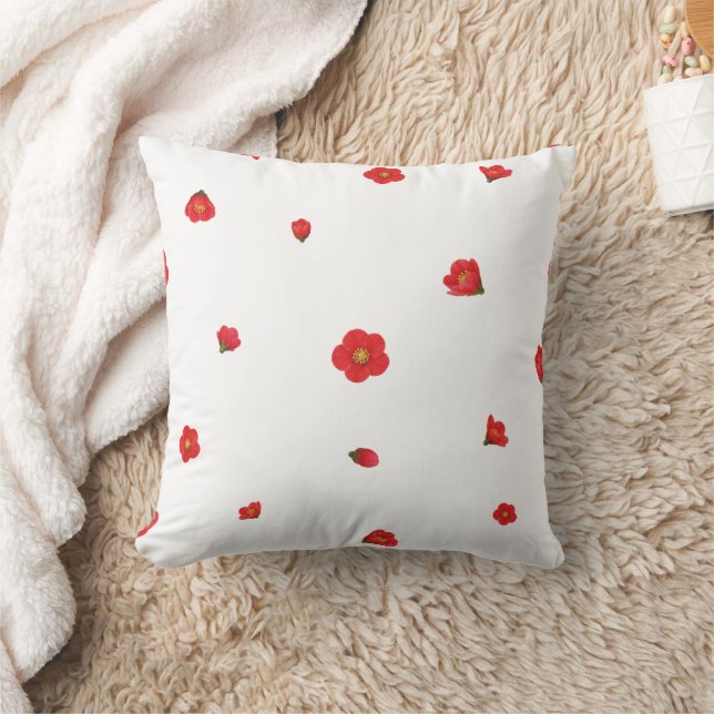 White Japanese Quince Floral Pattern Kudde (Filt)
