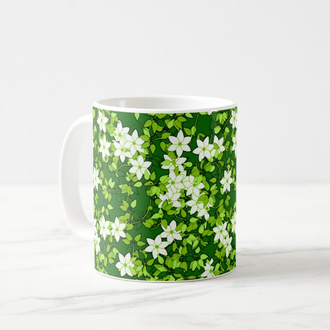 White Jasmine Bland Grönt Löv Kaffemugg (Framsida vänster)