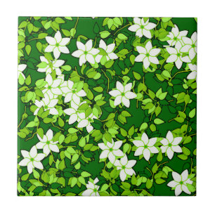 White Jasmine Bland Grönt Löv Kakelplatta