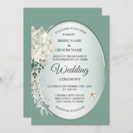 White Jasmine Floral Green Geometric Wedding Inbjudningar