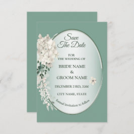 White Jasmine Floral Green Geometric Wedding Spara Datumet