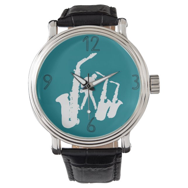 White Jazz Sax Jazzman Modern Numbers Watch 2 Armbandsur (Framsida)