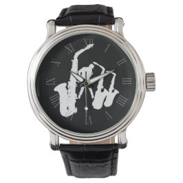 White Jazz Sax Jazzman Roman Numerals W3 Armbandsur