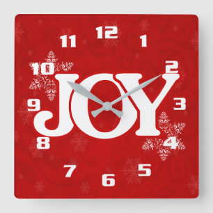 White JOY on Elegant Red jul Fyrkantig Klocka
