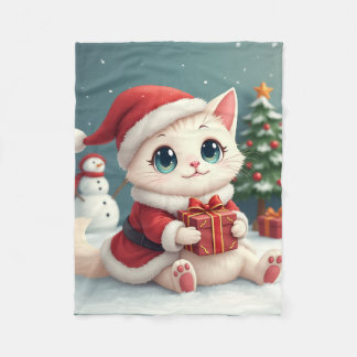 White jul Cat Fleece Blanket