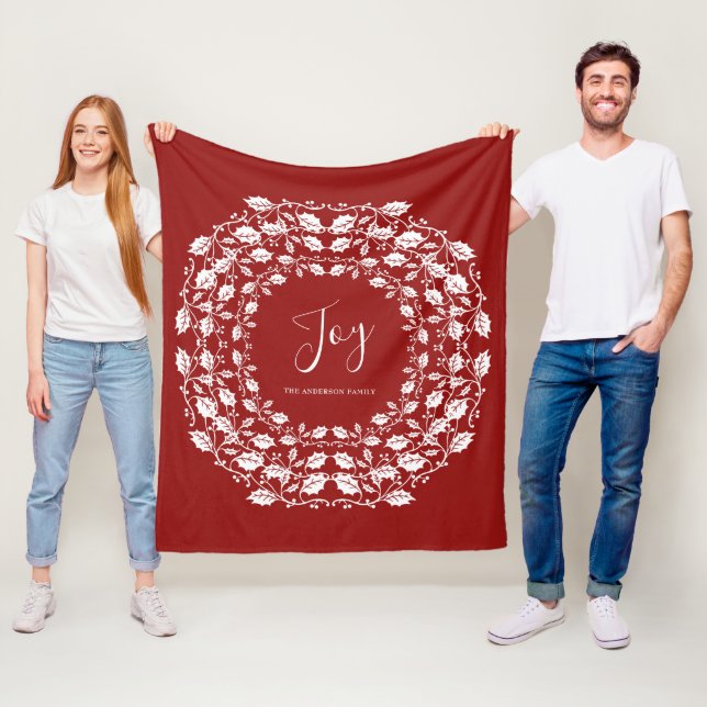 White jul Holly Joy | Personlig Red Fleecefilt (På plats)