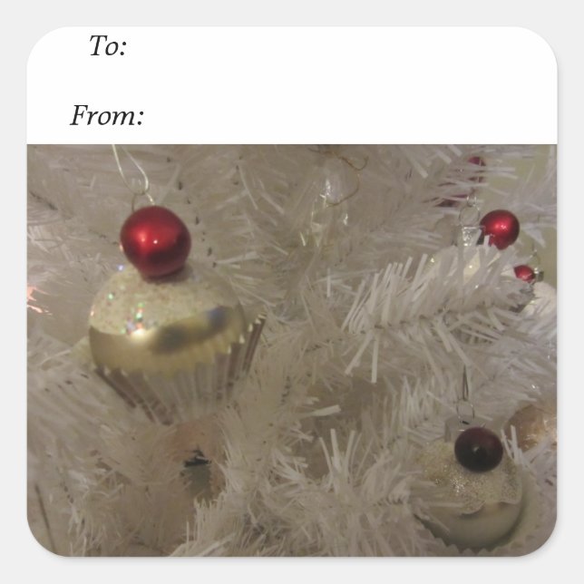 White Julgran Fyrkantigt Klistermärke (Framsida)