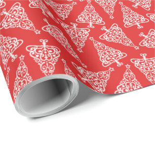 White Julgran med Red Backing Presentpapper