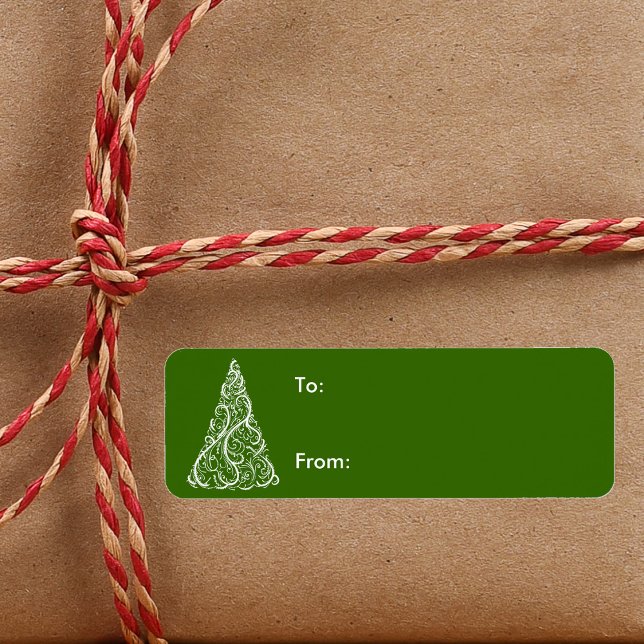 White Julgran på Grönt Helgdag Gift Märkre Returadress Etikett (Skapare uppladdad)