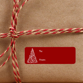White Julgran på Red Gift Märkre Returadress Etikett
