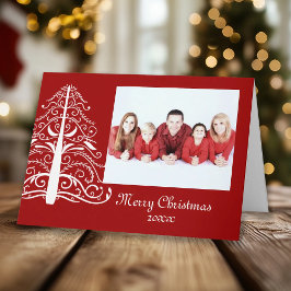 White Julgran på Red Photo jul Card Helgkort