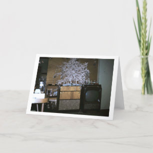 White Julgran Retro TV-Vintage Helgkort