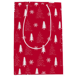 White Julgranar Snöflingor Red Gift Bag