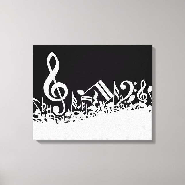 White Jumled Musik noter på Black Canvastryck (Framsida)
