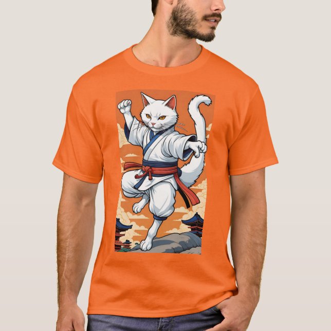 White Karate Cat T Shirt (Framsida)