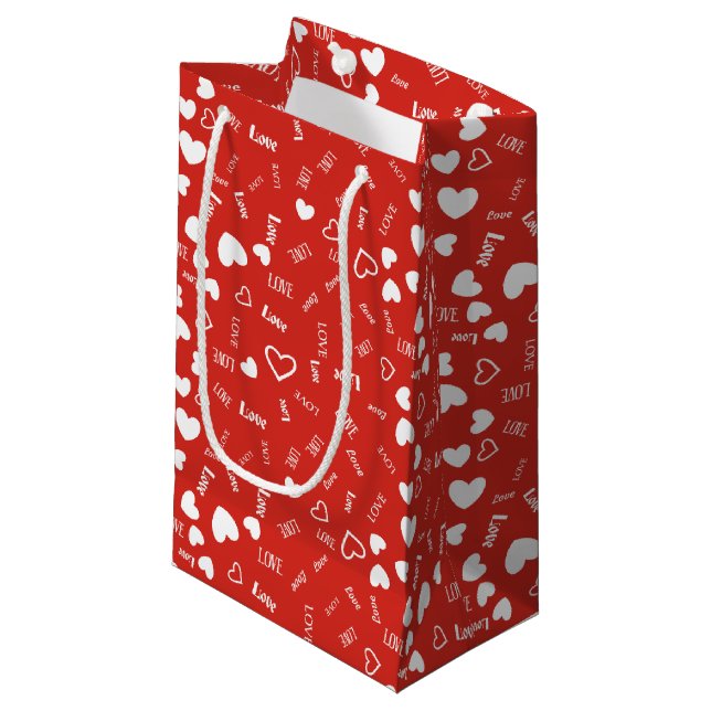 White Kärlek & Hearts Patterned Gift Bag (Framsidan Vinklad)