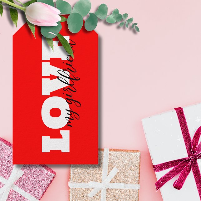 White KÄRLEK Neon Red Valentine Presentetikett (Skapare uppladdad)