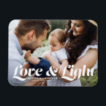 White Kärlek och Light Typography Photo Hanukkah Magnet<br><div class="desc">Kärlek och ljus | Fira den glädjande festivalen i Ljus med anpassadet fotot Hanukkah magnet! Med den här fantastiska magneten kan du visa dina favoritminnen samtidigt som du lägger till en personlig beröring till din helgdag-dekoration. Den har återformig fet typografi. Anpassa det här fotot-Hanukkah-kortet genom att lägga till information. En...</div>