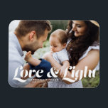 White Kärlek och Light Typography Photo Hanukkah Magnet<br><div class="desc">Kärlek och ljus | Fira den glädjande festivalen i Ljus med anpassadet fotot Hanukkah magnet! Med den här fantastiska magneten kan du visa dina favoritminnen samtidigt som du lägger till en personlig beröring till din helgdag-dekoration. Den har återformig fet typografi. Anpassa det här fotot-Hanukkah-kortet genom att lägga till information. En...</div>