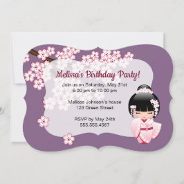 White Kimono Kokeshi Doll - Cute Birthday Party Inbjudningar