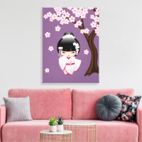 White Kimono Kokeshi Doll - Cute Geisha Girl