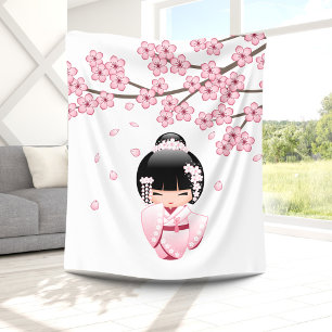 White Kimono Kokeshi Doll - Cute Geisha Girl Fleecefilt