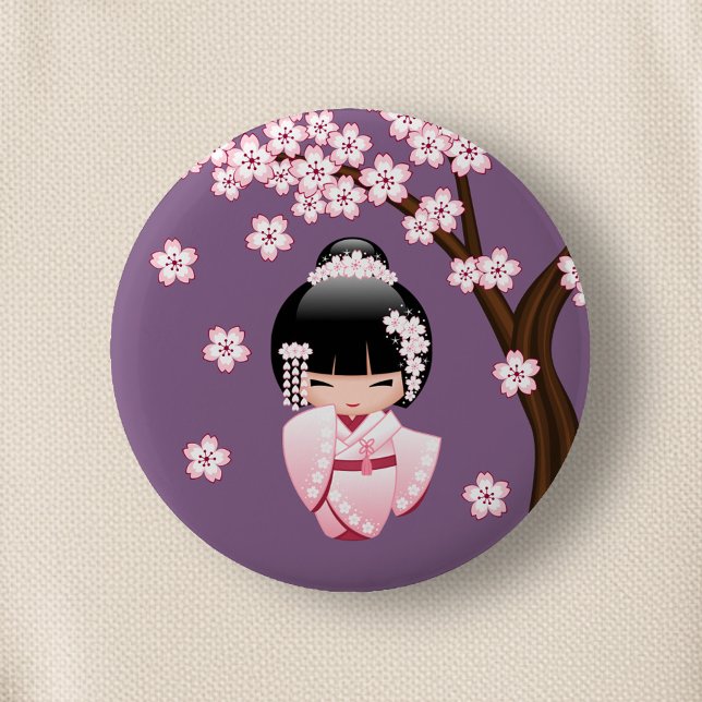 White Kimono Kokeshi Doll - Cute Geisha Girl Knapp (Skapare uppladdad)