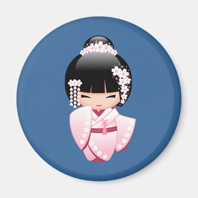 White Kimono Kokeshi Doll - Cute Geisha Girl Magnet (Framsidan)