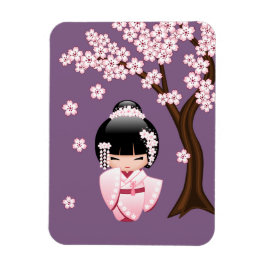 White Kimono Kokeshi Doll - Cute Geisha Girl Magnet