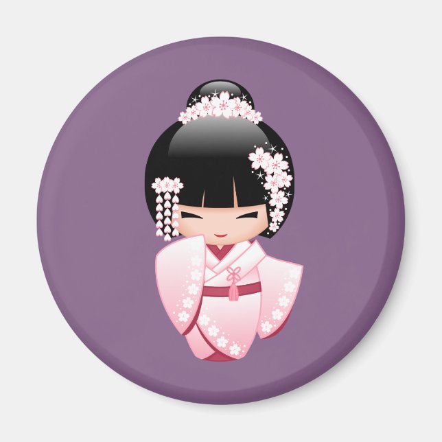 White Kimono Kokeshi Doll - Cute Geisha Girl Magnet (Framsidan)