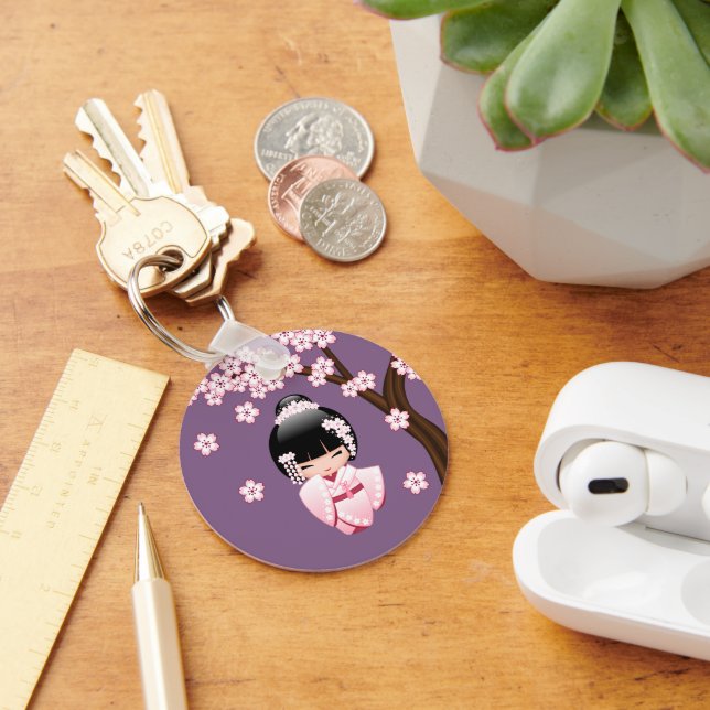 White Kimono Kokeshi Doll - Cute Geisha Girl Nyckelring (Skrivbord)
