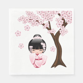 White Kimono Kokeshi Doll - Cute Geisha Girl Pappersservett