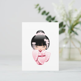 White Kimono Kokeshi Doll - Cute Geisha Girl Vykort