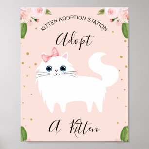 White Kitten Adoption Station Födelsedagsfest-teck Poster
