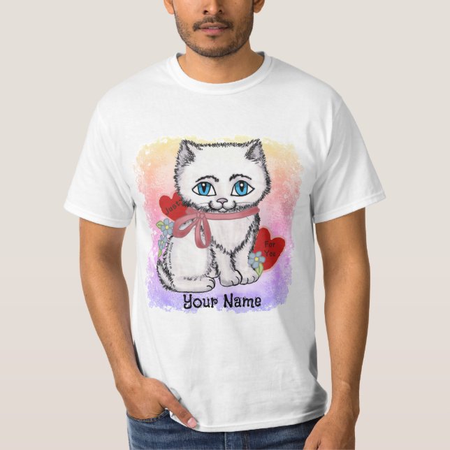 White Kitten Cat T Shirt (Framsida)