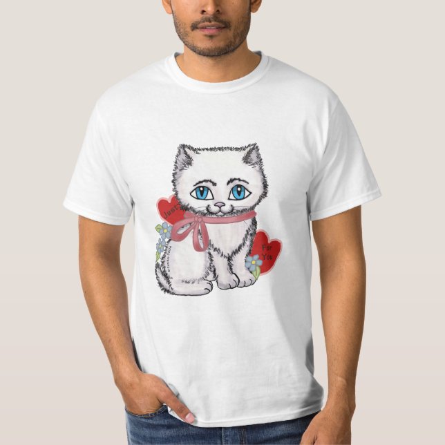 White Kitten Cat Valentine t-shirt (Framsida)