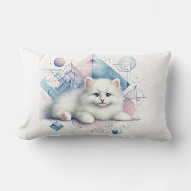 White Kitten Dekorativ kudde med Geometric Art (Framsida)