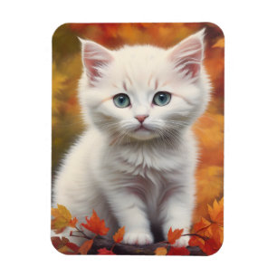 White Kitten Höst löv Porträtt Magnet